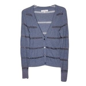 Loft Gray Metallic Striped Sweater Cardigan Women Size Small Long Sleeve